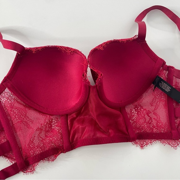 Victoria’s Secret Balconet Red Lace Long LineBustier Push Up Bra 32B - Picture 4 of 6